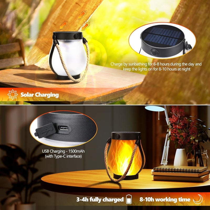 iBaycon 1 Pack Solar Lanterns Lights, Halloween Flickering Flame Garden Lights with 2 Modes Dual Charging USB & Solar, Outdoor Waterproof Hanging Lantern for Party Holiday Halloween Decor (Warm White) - Image 3